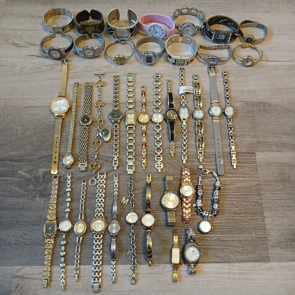 Lot 35+ Watches Parts/Repair ALL Metal Seiko Timex Mudd Armitron Anne Klein